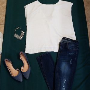 White Blouse with Plunging Back